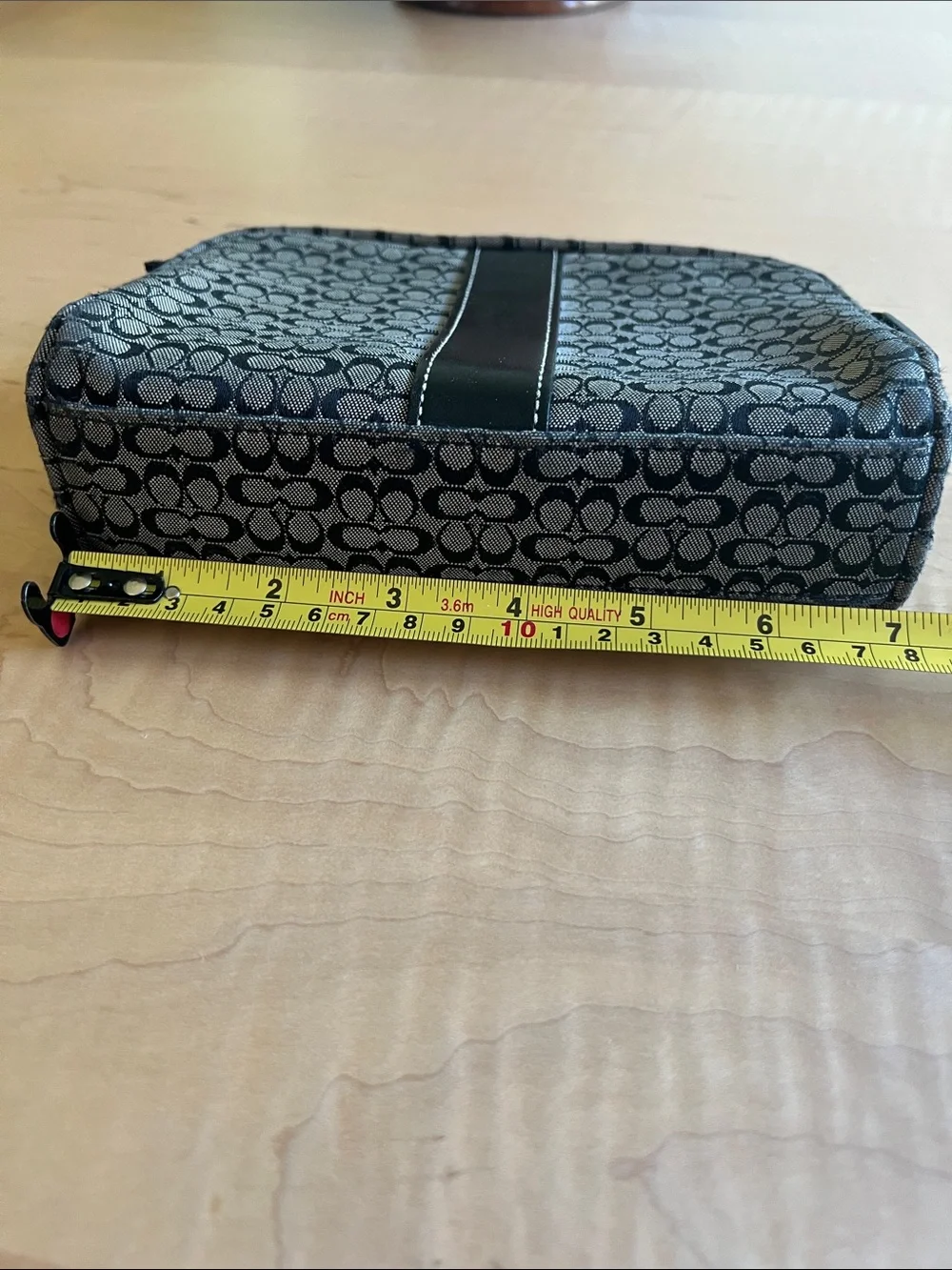 Vintage COACH Monogram Canvas Leather Trim Cosmetic Mini Zip Bag Black - Picture 5 of 11